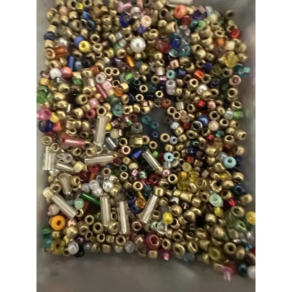 1LB Lot of Loose Mixed Multicolor Glass Seed Beads & Bugle Beads New
